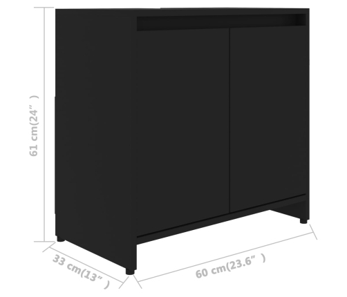 Armario de baño madera contrachapada negro 60x33x61 cm