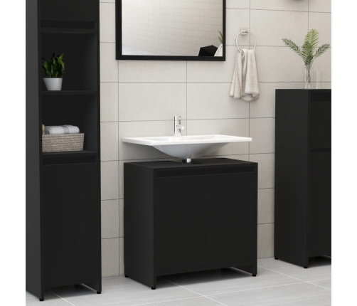 Armario de baño madera contrachapada negro 60x33x61 cm