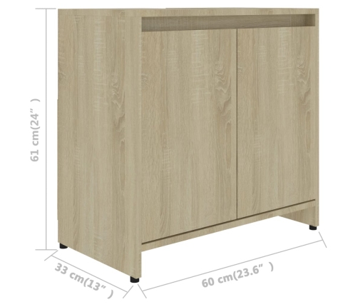 Armario de baño madera contrachapada color roble 60x33x61 cm