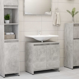 Armario de baño madera contrachapada gris hormigón 60x33x61 cm