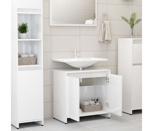 Armario de baño madera contrachapada blanco brillo 60x33x61 cm