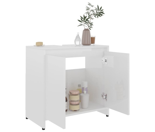 Armario de baño madera contrachapada blanco brillo 60x33x61 cm