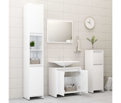 Armario de baño madera contrachapada blanco brillo 60x33x61 cm