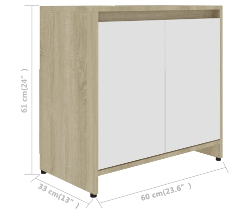 Armario de baño madera contrachapada blanco brillo 60x33x61 cm