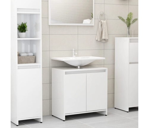 Armario de baño madera contrachapada blanco brillo 60x33x61 cm