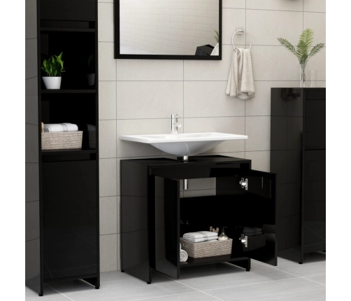 Armario de baño madera contrachapada negro brillo 60x33x61 cm