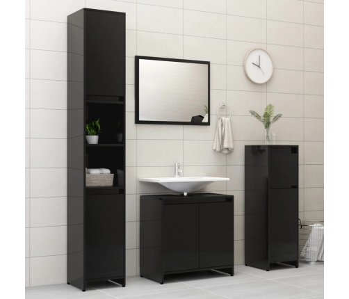 Armario de baño madera contrachapada negro brillo 60x33x61 cm