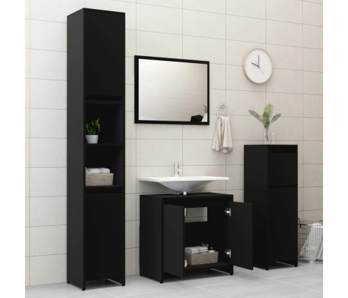 Armario de baño madera contrachapada negro brillo 60x33x61 cm