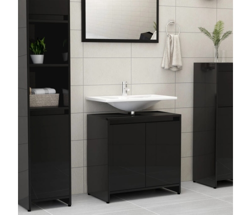 Armario de baño madera contrachapada negro brillo 60x33x61 cm