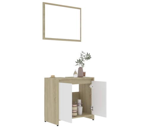 Conjunto de muebles de baño madera contrachapada blanco y roble