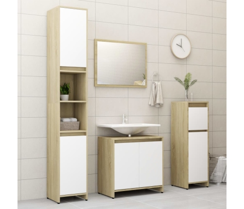 Conjunto de muebles de baño madera contrachapada blanco y roble