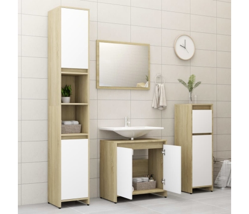 Conjunto de muebles de baño madera contrachapada blanco y roble