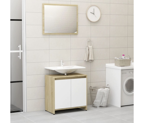 Conjunto de muebles de baño madera contrachapada blanco y roble