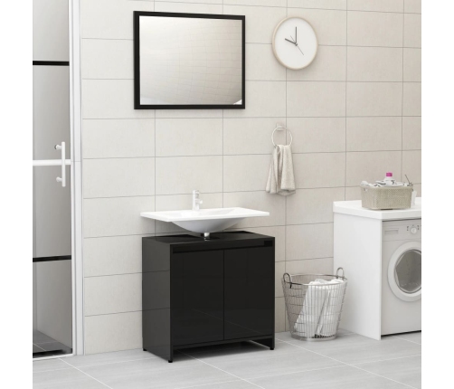 Conjunto de muebles de baño aglomerado negro brillante