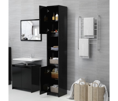 Armario de baño de madera contrachapada negro 30x30x183,5 cm