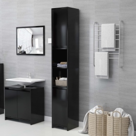 Armario de baño de madera contrachapada negro 30x30x183,5 cm