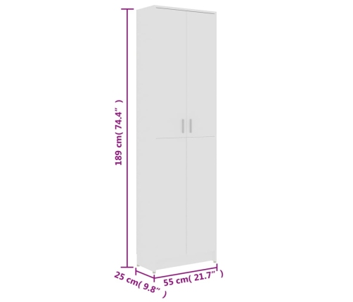 Armario de pasillo de madera contrachapada blanco 55x25x189 cm