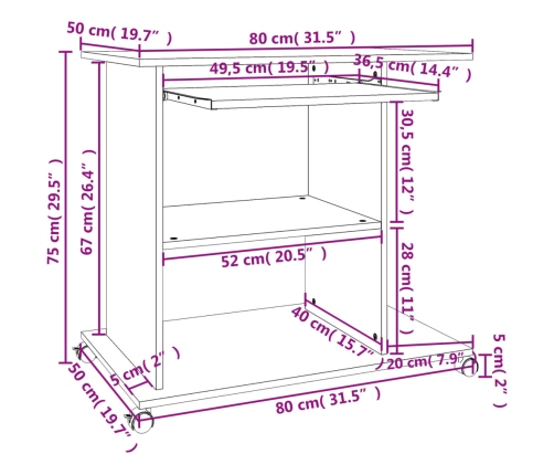 Mesa de ordenador madera contrachapada blanco 80x50x75 cm