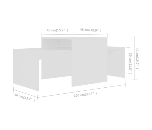 vidaXL Set de mesas de centro madera contrachapada blanco 100x48x40 cm