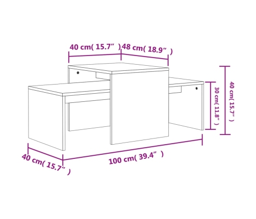 Mesa de centro madera contrachapada color roble 100x48x40 cm