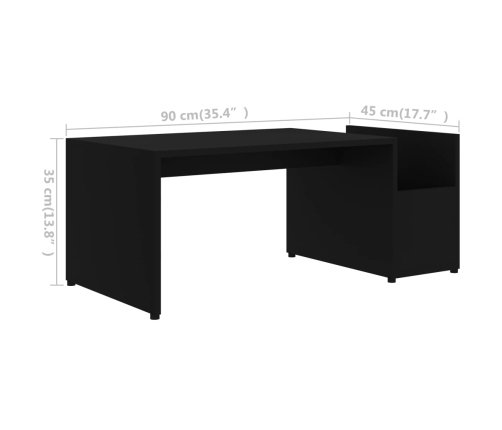 vidaXL Mesa de centro madera contrachapada negro 90x45x35 cm