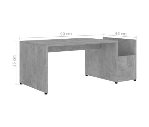 vidaXL Mesa de centro madera contrachapada gris hormigón 90x45x35 cm