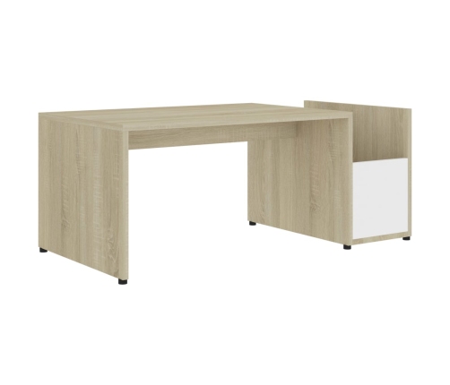 Mesa de centro madera contrachapada blanco y roble 90x45x35 cm