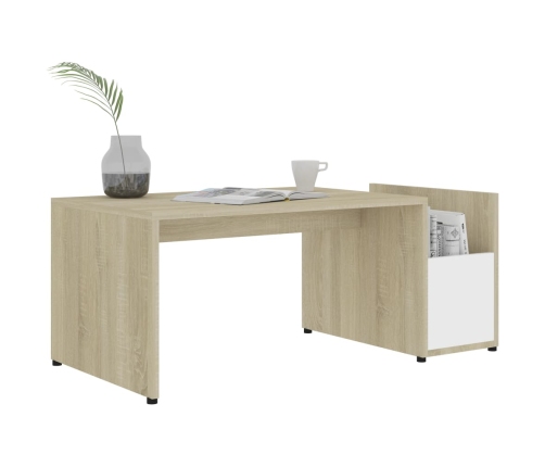 Mesa de centro madera contrachapada blanco y roble 90x45x35 cm