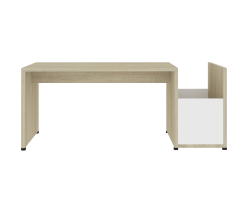 Mesa de centro madera contrachapada blanco y roble 90x45x35 cm