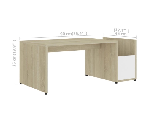 Mesa de centro madera contrachapada blanco y roble 90x45x35 cm