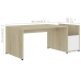 Mesa de centro madera contrachapada blanco y roble 90x45x35 cm