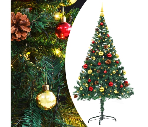 Árbol de Navidad artificial con luces y bolas verde 150 cm