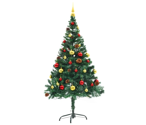 Árbol de Navidad artificial con luces y bolas verde 150 cm