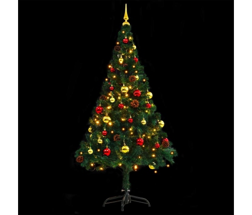 Árbol de Navidad artificial con luces y bolas verde 150 cm