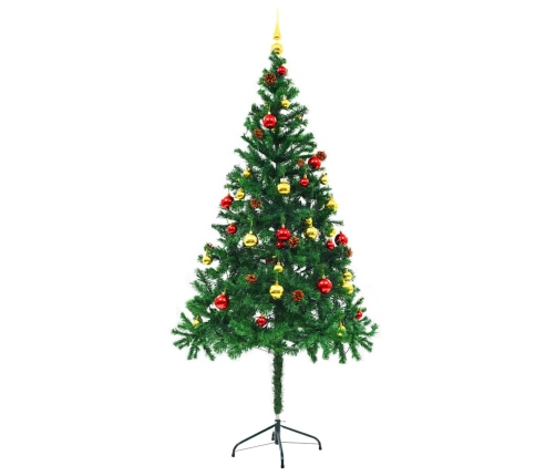 Árbol de Navidad preiluminado con luces y bolas verde 180 cm