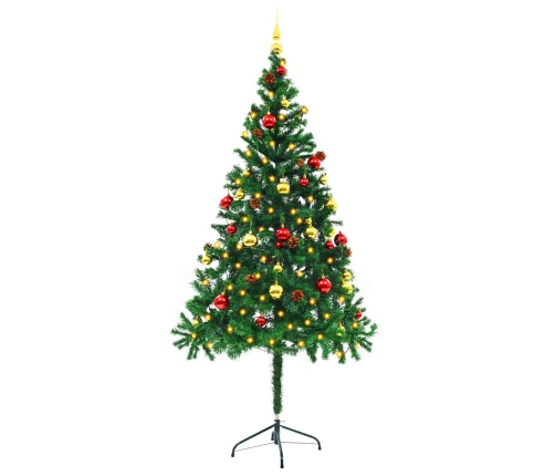 Árbol de Navidad preiluminado con luces y bolas verde 180 cm