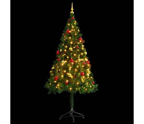 Árbol de Navidad preiluminado con luces y bolas verde 180 cm