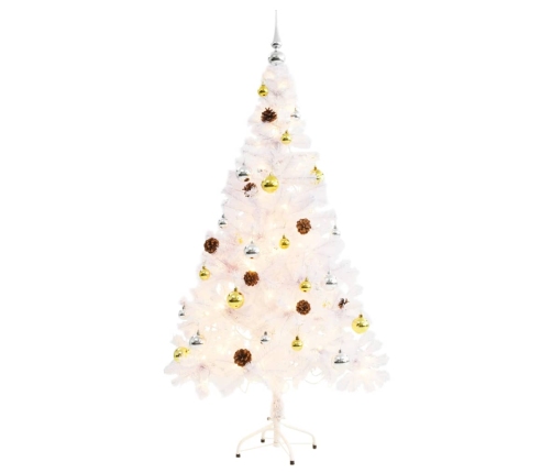 Árbol de Navidad preiluminado con luces y bolas blanco 150 cm