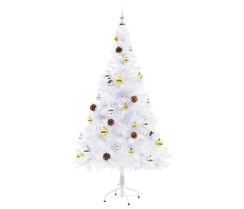 Árbol de Navidad preiluminado con luces y bolas blanco 150 cm