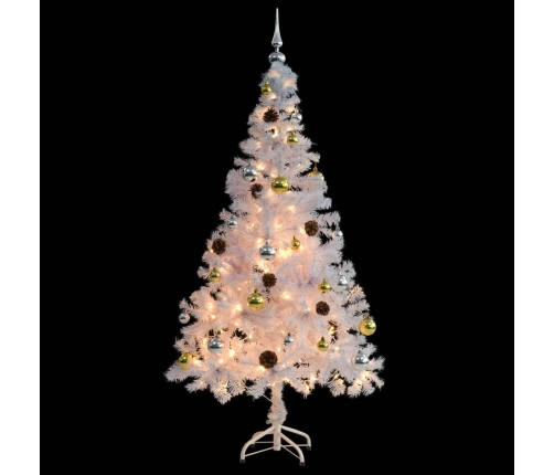 Árbol de Navidad preiluminado con luces y bolas blanco 150 cm