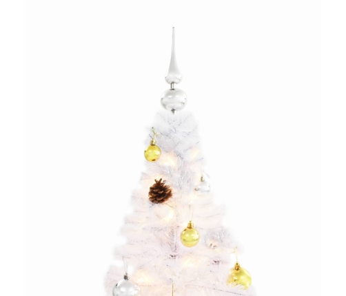 Árbol de Navidad preiluminado con luces y bolas blanco 150 cm