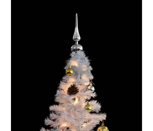 Árbol de Navidad preiluminado con luces y bolas blanco 150 cm