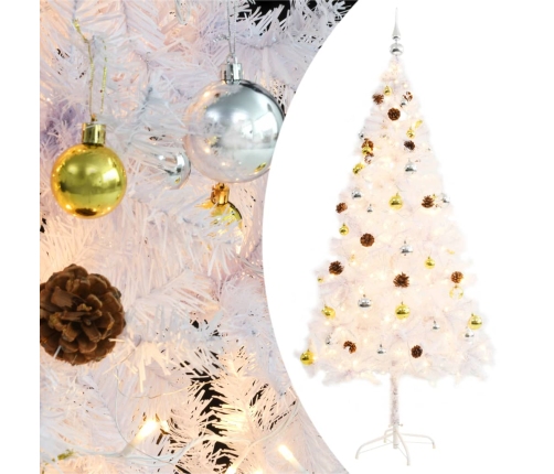 Árbol de Navidad preiluminado con luces y bolas blanco 180 cm