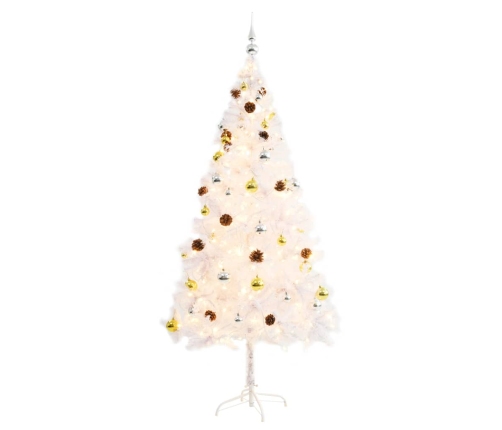 Árbol de Navidad preiluminado con luces y bolas blanco 180 cm