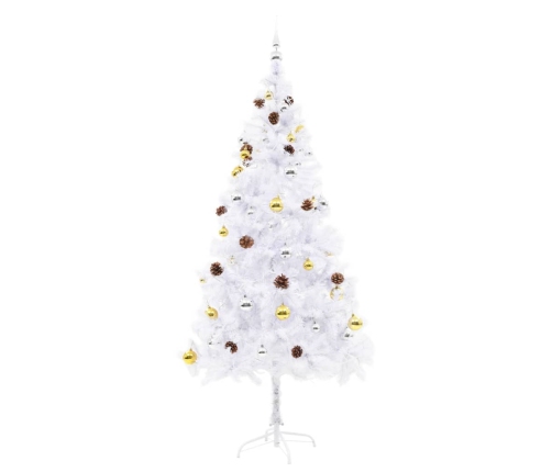 Árbol de Navidad preiluminado con luces y bolas blanco 180 cm