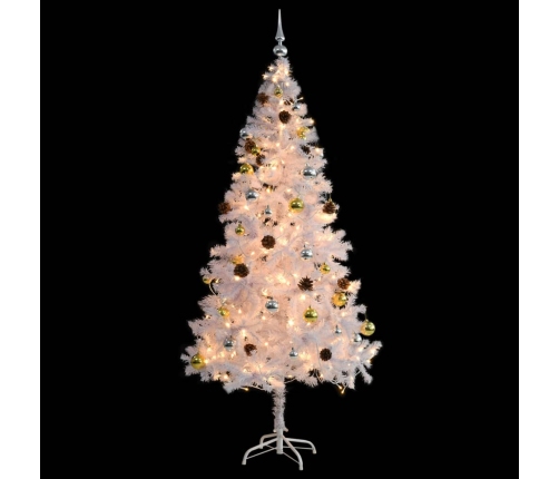 Árbol de Navidad preiluminado con luces y bolas blanco 180 cm