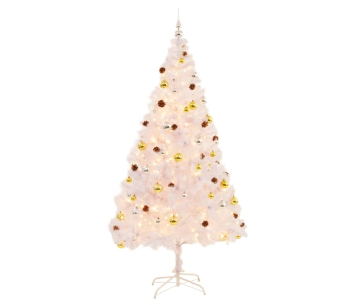 Árbol de Navidad preiluminado con luces y bolas blanco 210 cm