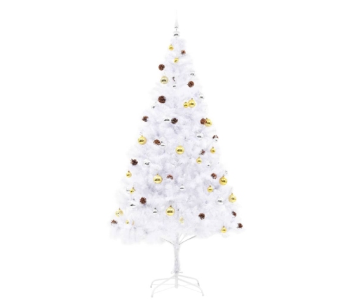 Árbol de Navidad preiluminado con luces y bolas blanco 210 cm