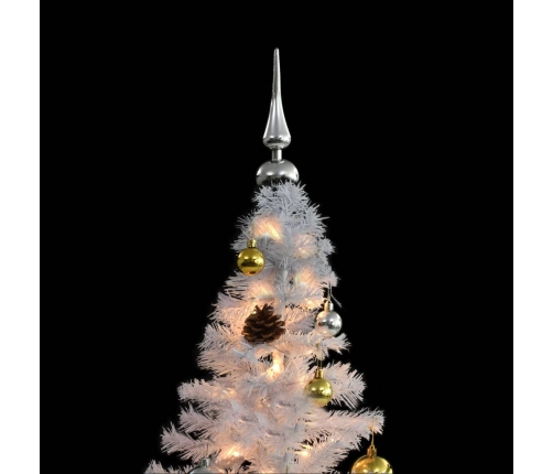 Árbol de Navidad preiluminado con luces y bolas blanco 210 cm