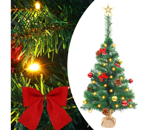 Árbol de Navidad preiluminado con luces y bolas verde 64 cm